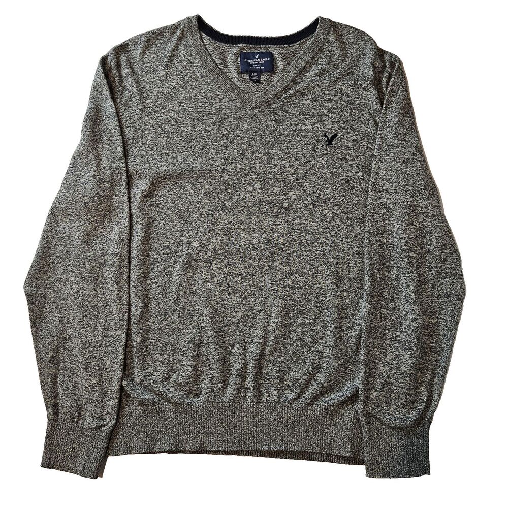 American Eagle Classic Mens Gray Heather Pullover V Neck Sweater Size Large